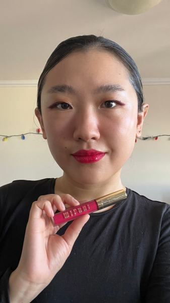 A selfie of Allure commerce editor Sarah Han after applying Milani Stay Put Liquid Lip Longwear Lipstick in Main Character